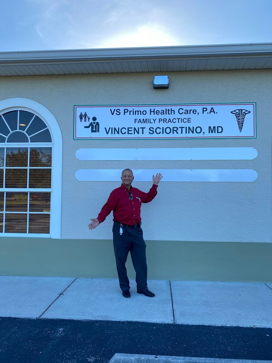 Dr. Vincent Sciortino outside the VS Primo Health Care, P.A. office in Rockledge, FL